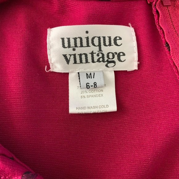 Unique Vintage Retro Swing Dress M Fuchsia Polka Dot Pleated Zip Stretch Knit - Picture 6 of 6